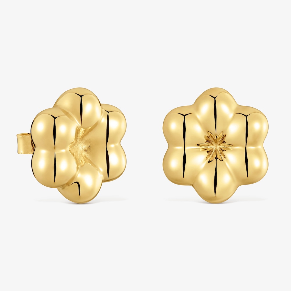 Pendientes flor con ba&ntilde;o de oro 18 kt sobre plata 15 mm Bold Motif