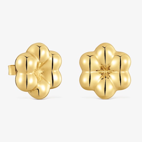 Pendientes flor con ba&ntilde;o de oro 18 kt sobre plata 15 mm Bold Motif