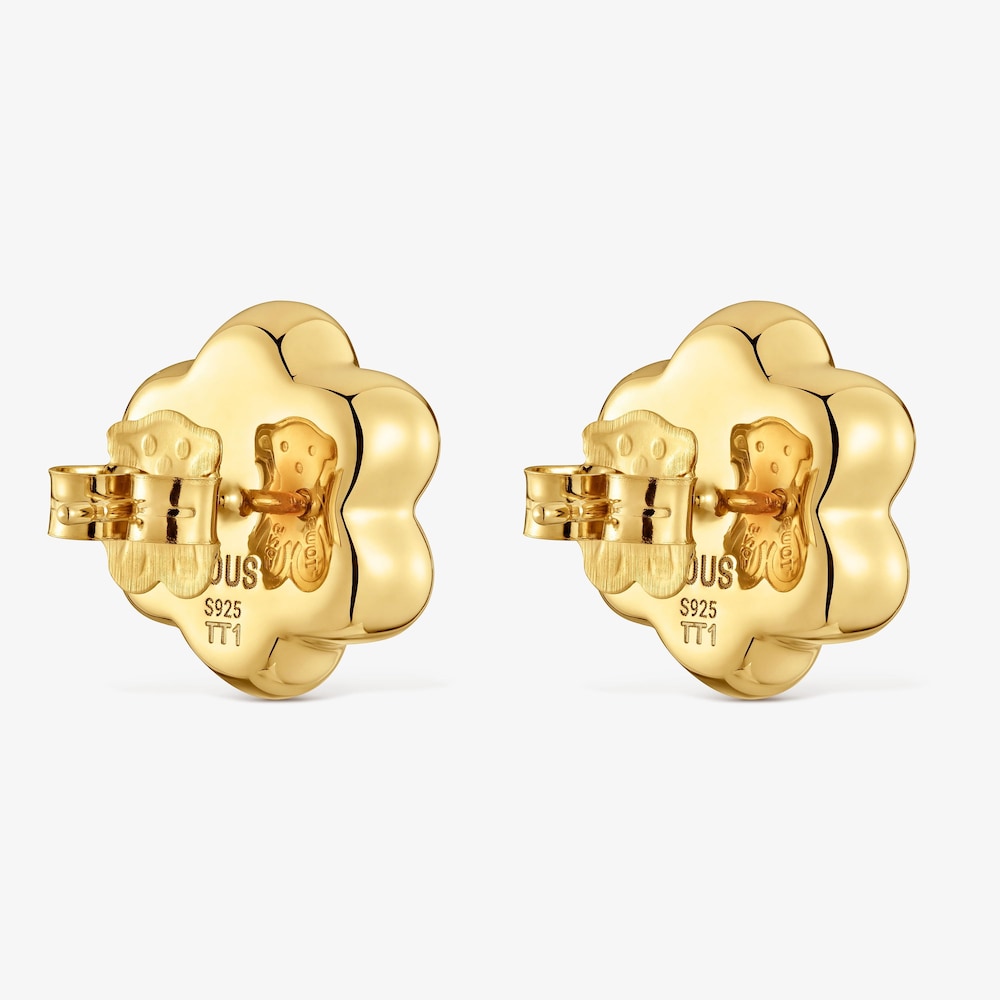 Pendientes flor con ba&ntilde;o de oro 18 kt sobre plata 15 mm Bold Motif