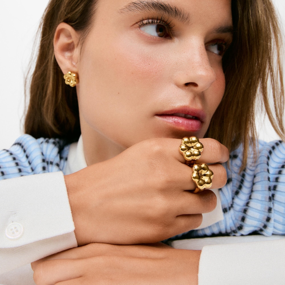 Anell segell flor amb bany d&rsquo;or de 18&nbsp;ct sobre plata TOUS Bold Motif
