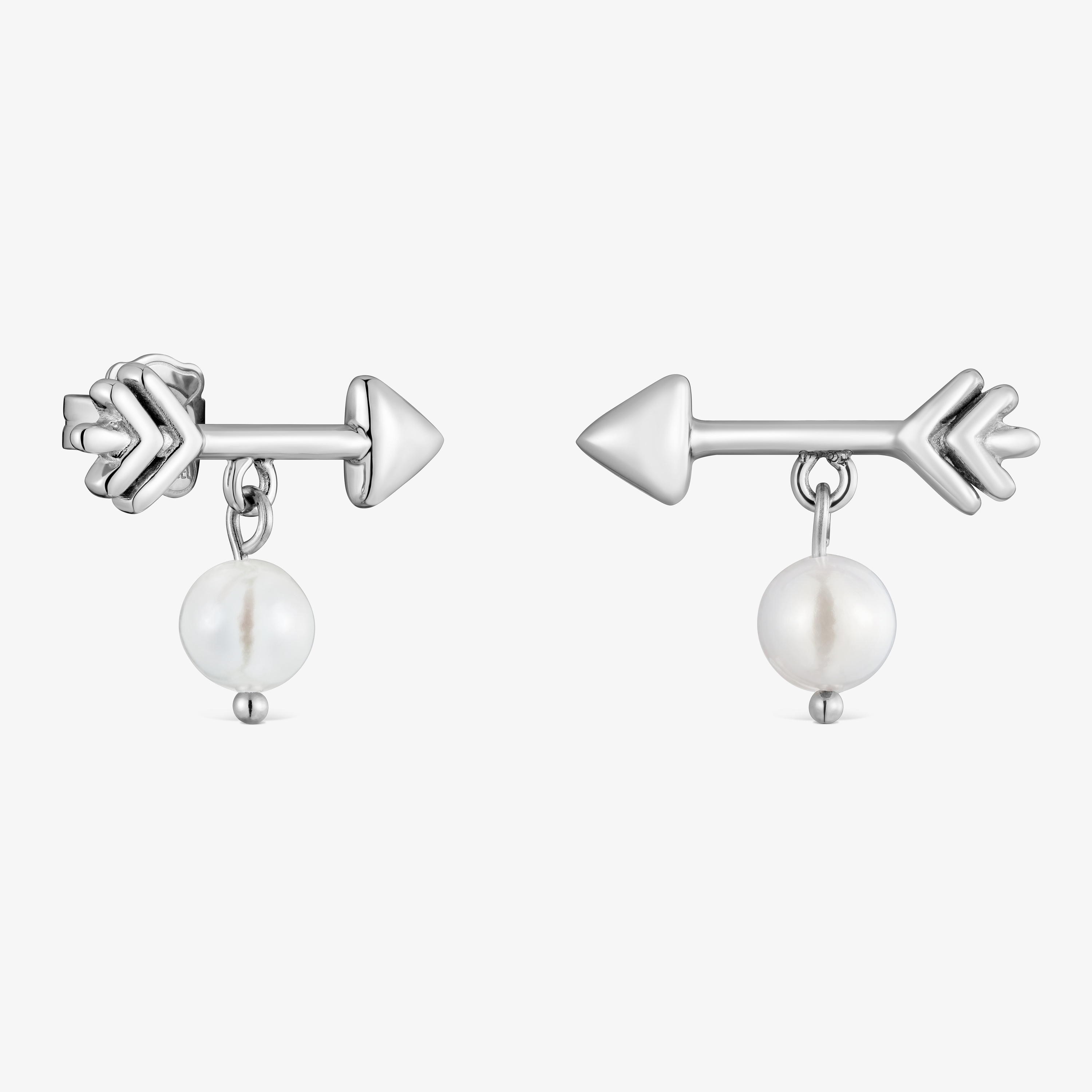 Steel and cultured pearl Arrow earrings TOUS Charming