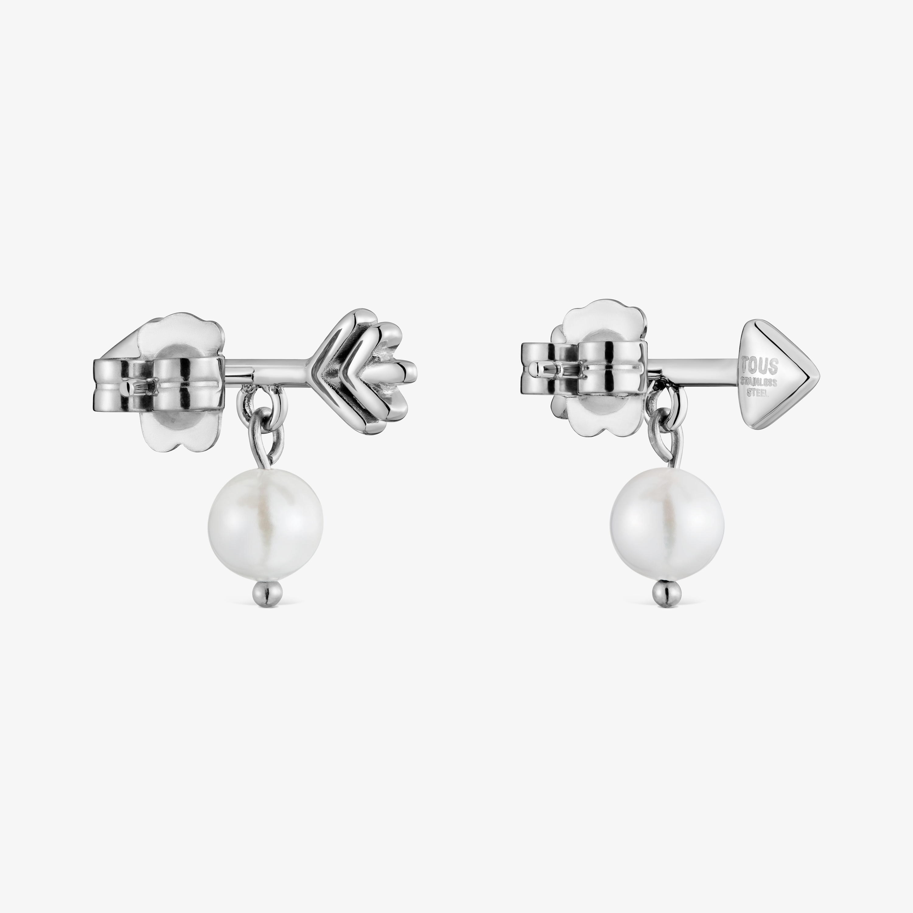 Steel and cultured pearl Arrow earrings TOUS Charming