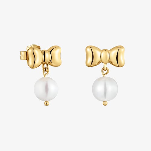 Pendientes lazo de acero dorado y perla cultivada TOUS Charming