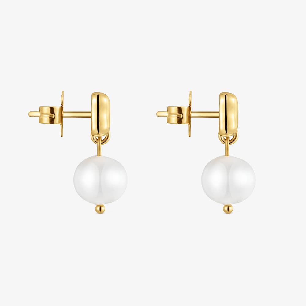 Pendientes lazo de acero dorado y perla cultivada TOUS Charming