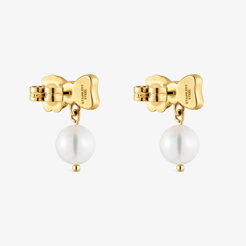 Pendientes lazo de acero dorado y perla cultivada TOUS Charming