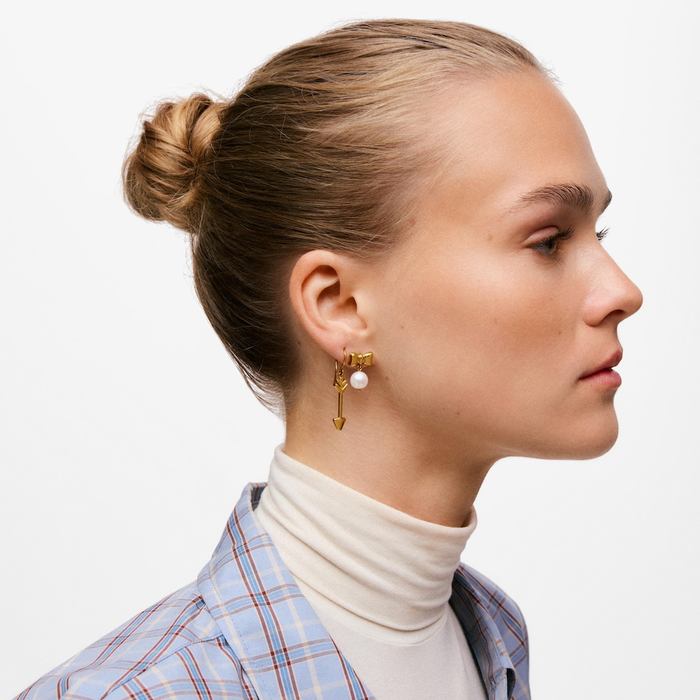 Pendientes lazo de acero dorado y perla cultivada TOUS Charming