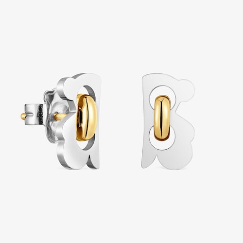 12&nbsp;mm two-tone steel bear Earrings TOUS Half Bear