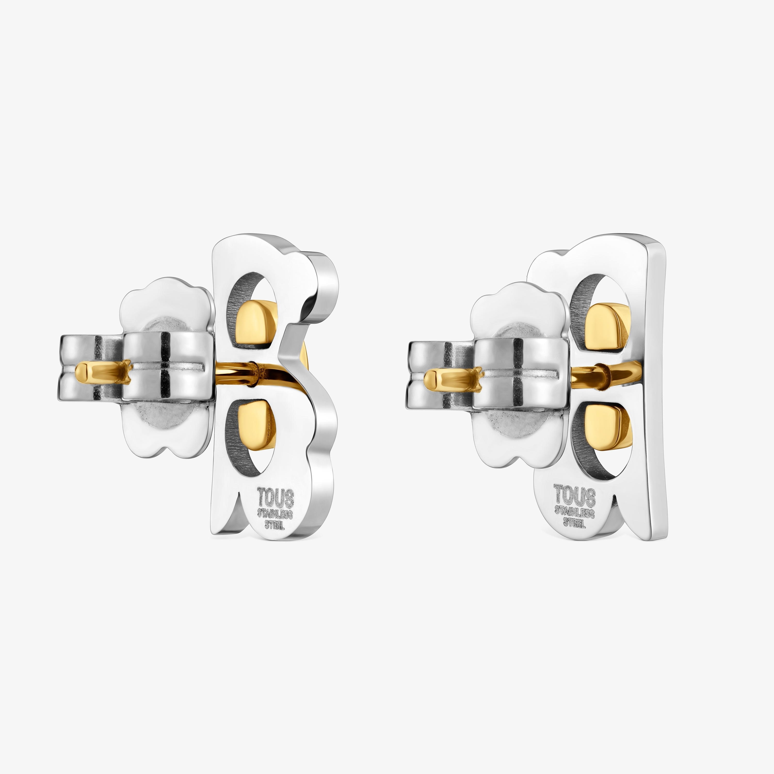 12 mm two-tone steel bear Earrings TOUS Half Bear