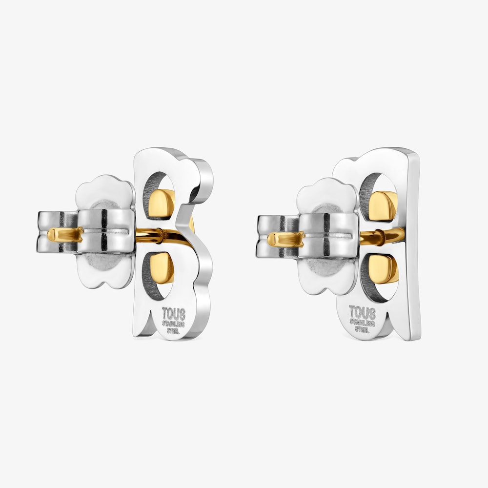 12&nbsp;mm two-tone steel bear Earrings TOUS Half Bear
