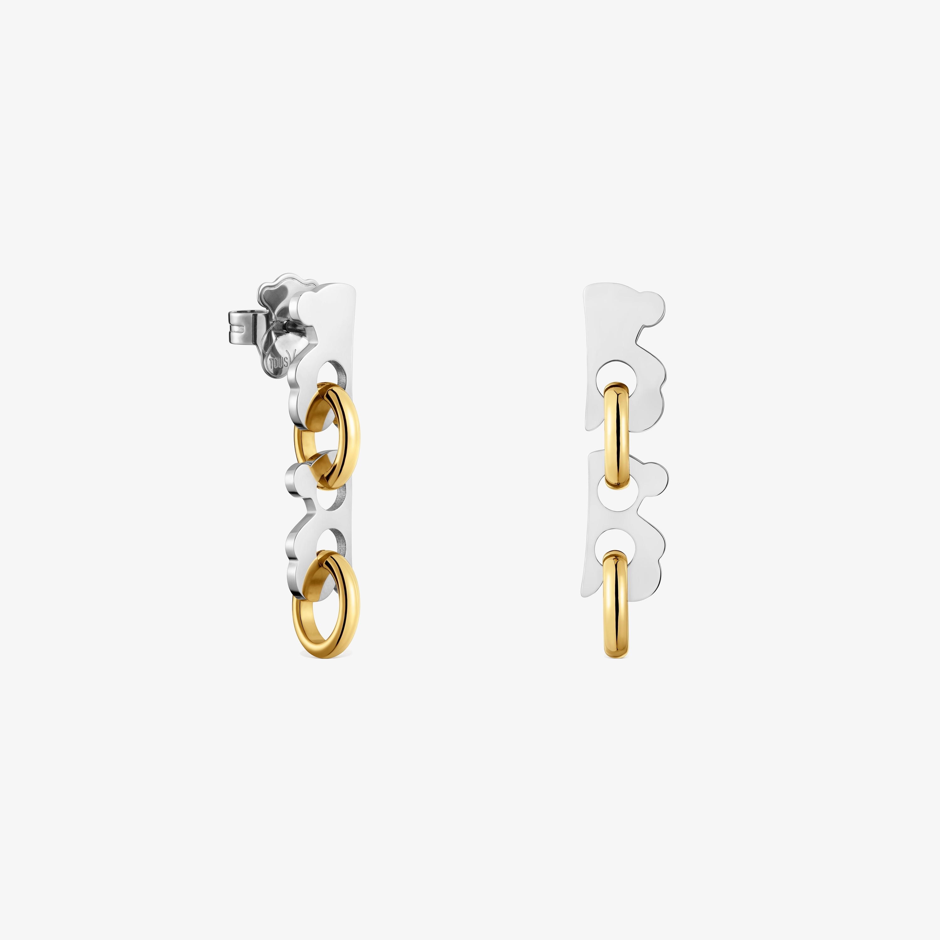 Short 30 mm two-tone steel bear Earrings TOUS Half Bear