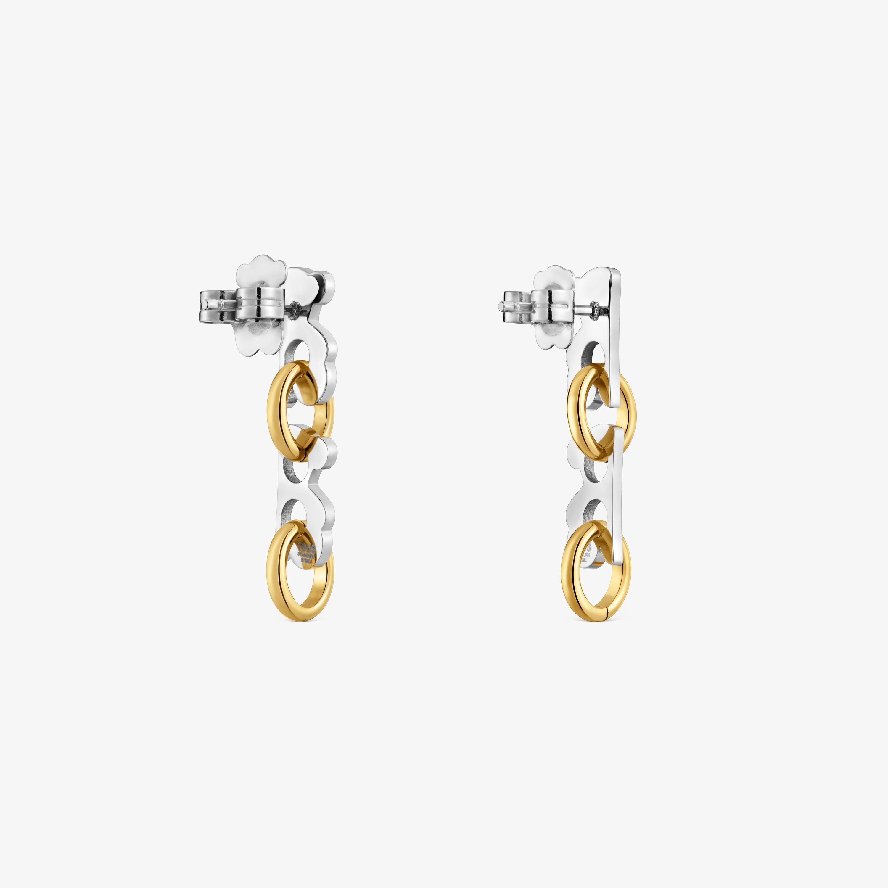 Short 30 mm two-tone steel bear Earrings TOUS Half Bear