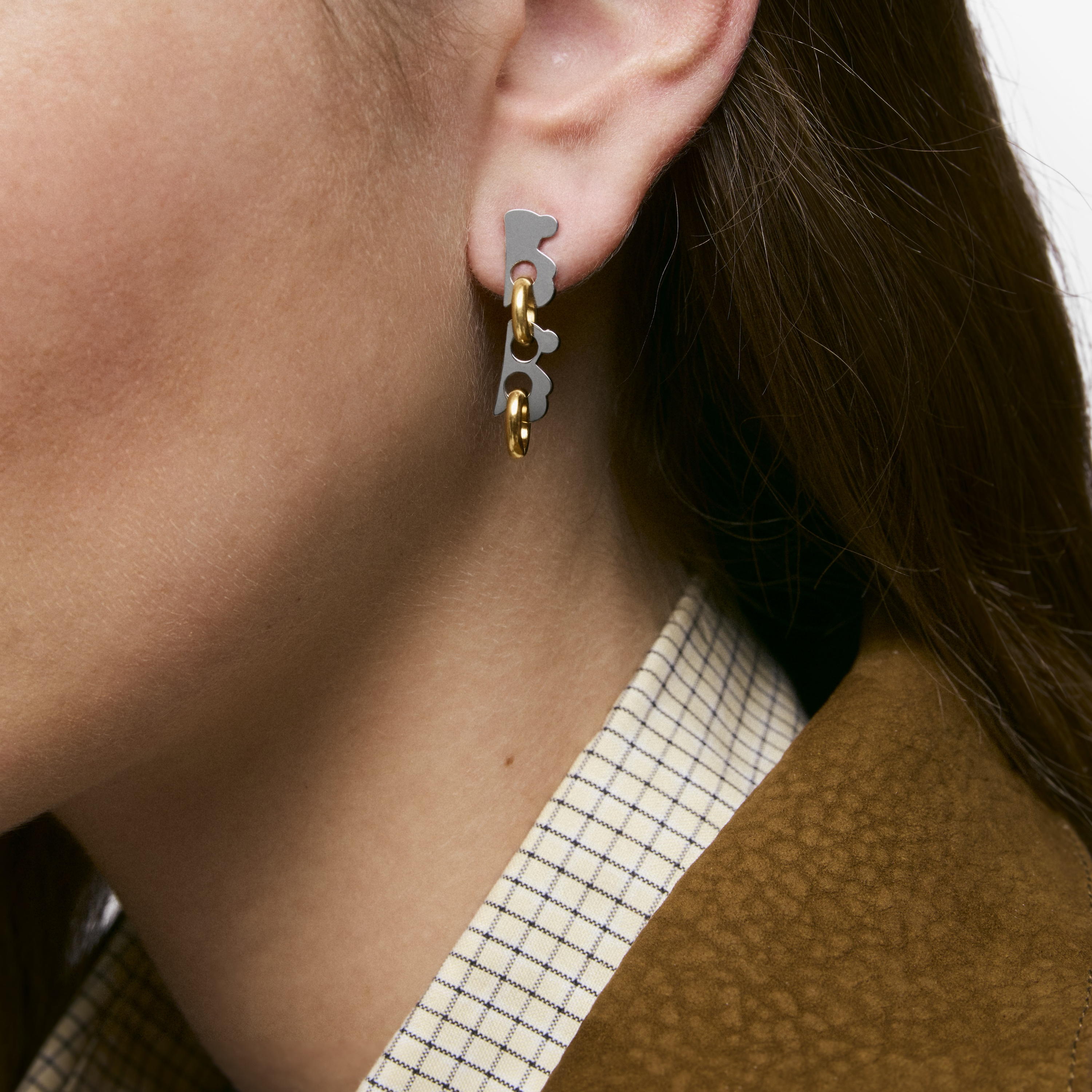 Short 30 mm two-tone steel bear Earrings TOUS Half Bear