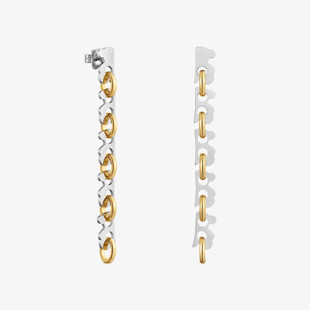 Long 66&nbsp;mm two-tone steel bear Earrings TOUS Half Bear