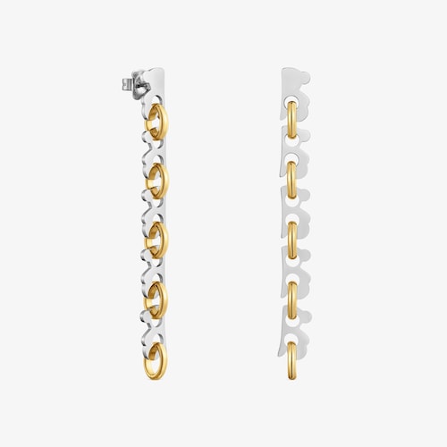 Long 66&nbsp;mm two-tone steel bear Earrings TOUS Half Bear