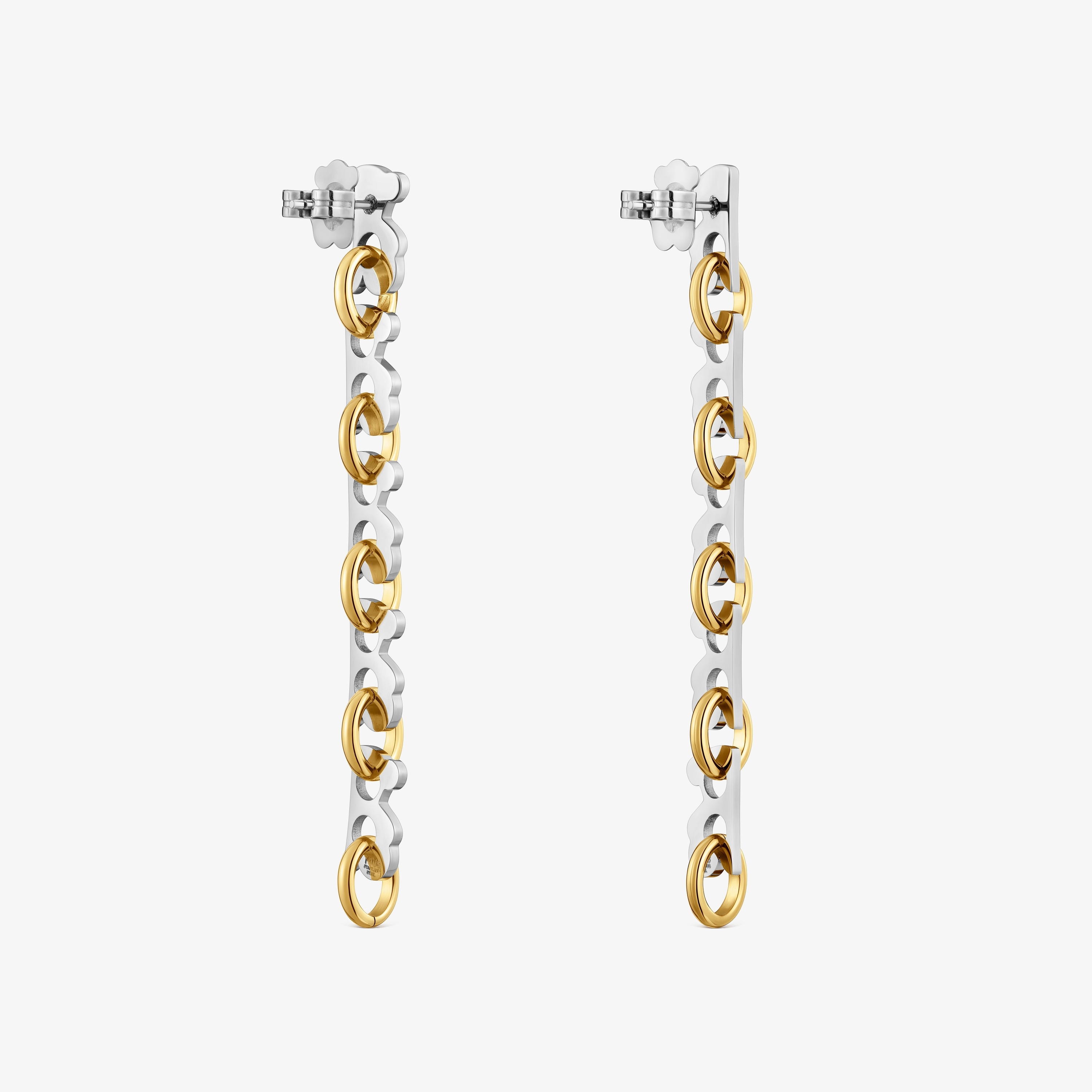 Long 66 mm two-tone steel bear Earrings TOUS Half Bear