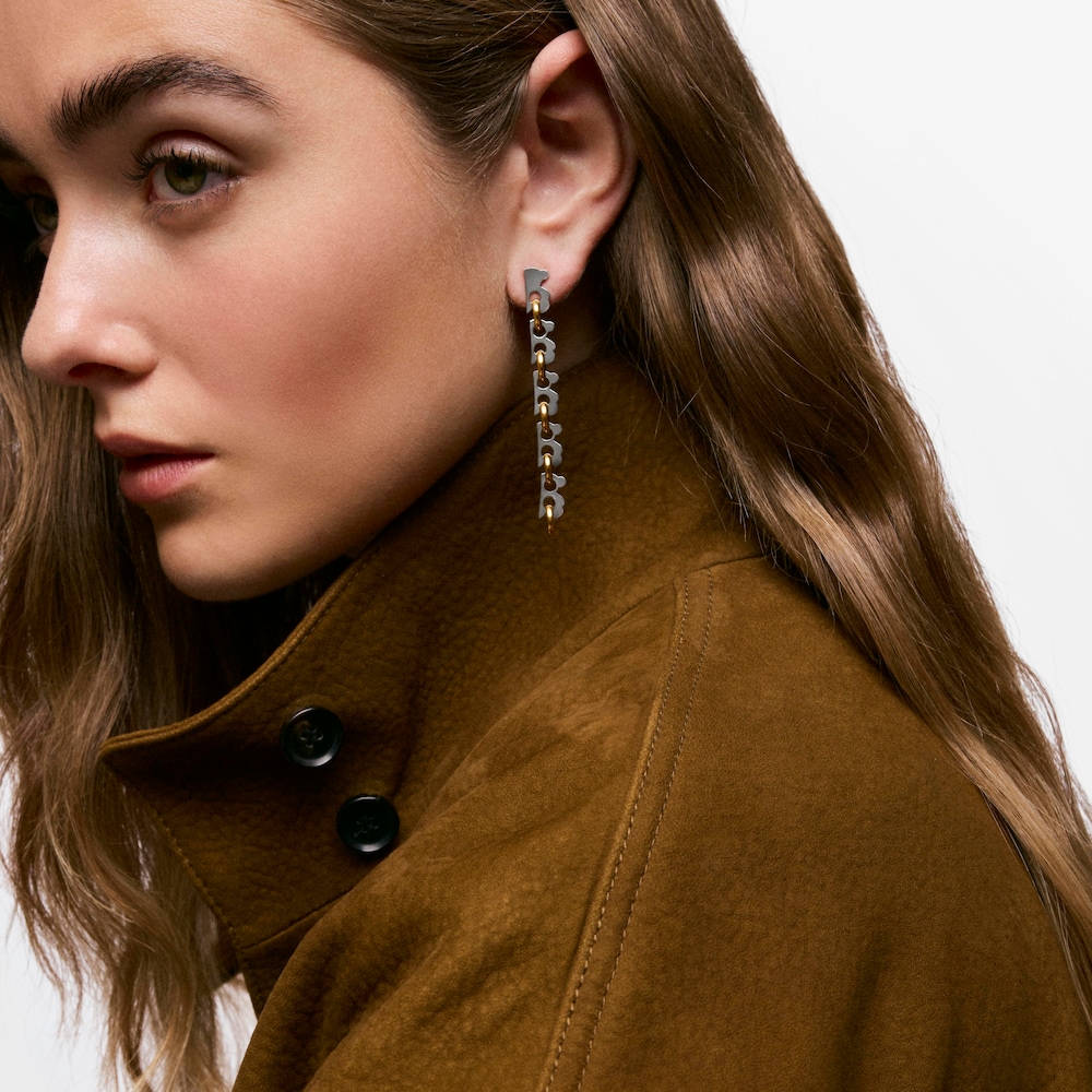 Long 66&nbsp;mm two-tone steel bear Earrings TOUS Half Bear
