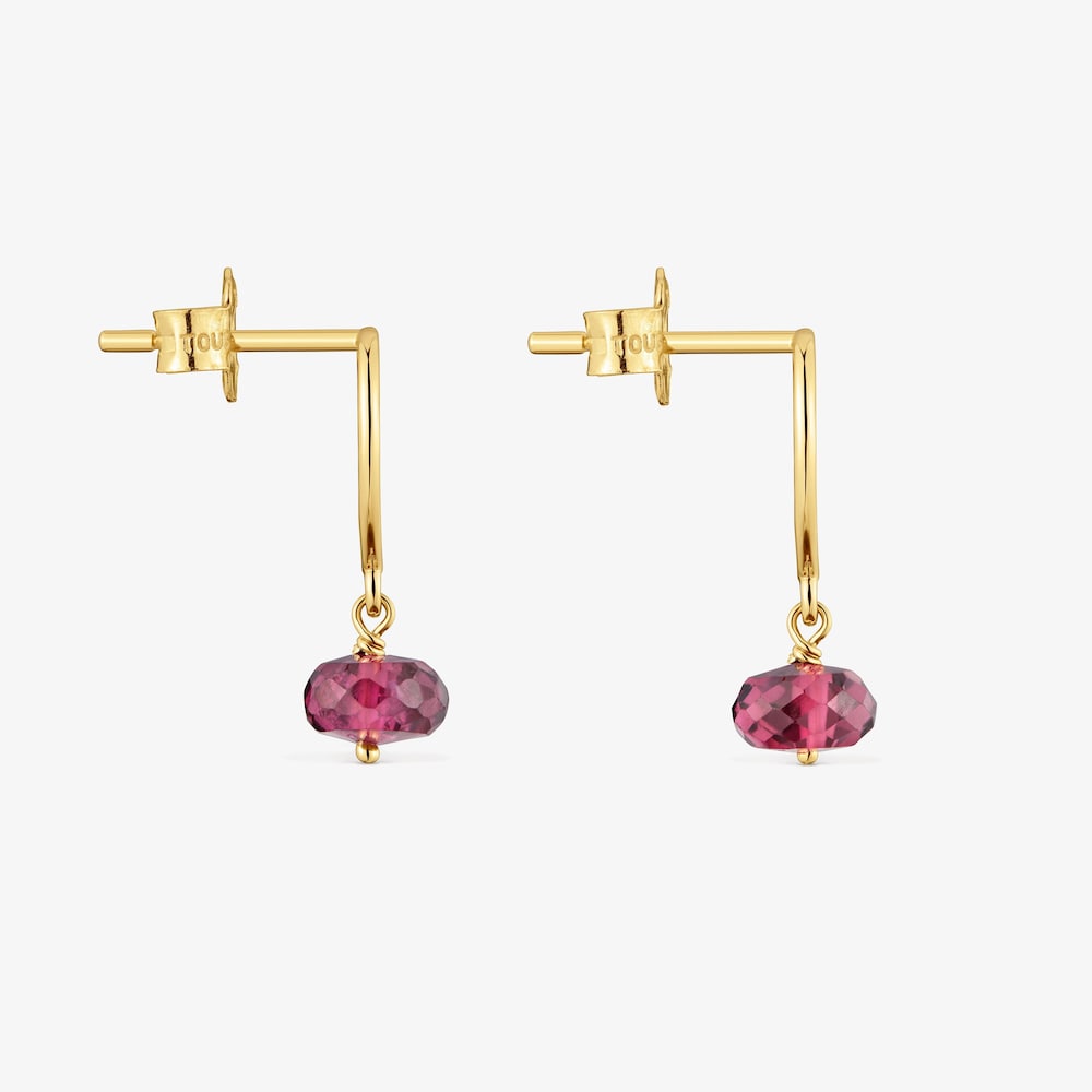 Pendientes coraz&oacute;n de oro 9 kt y rodolita Silueta
