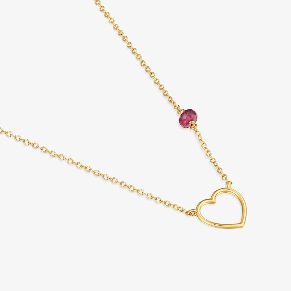 Collar coraz&oacute;n de oro 9 kt y rodolita Silueta
