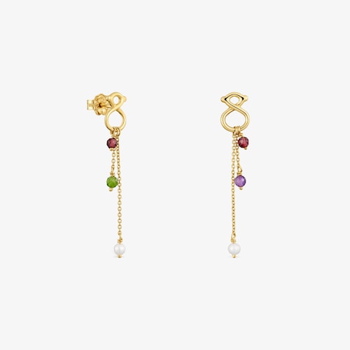 Pendientes largos de oro 9 kt y gemas TOUS Infinity