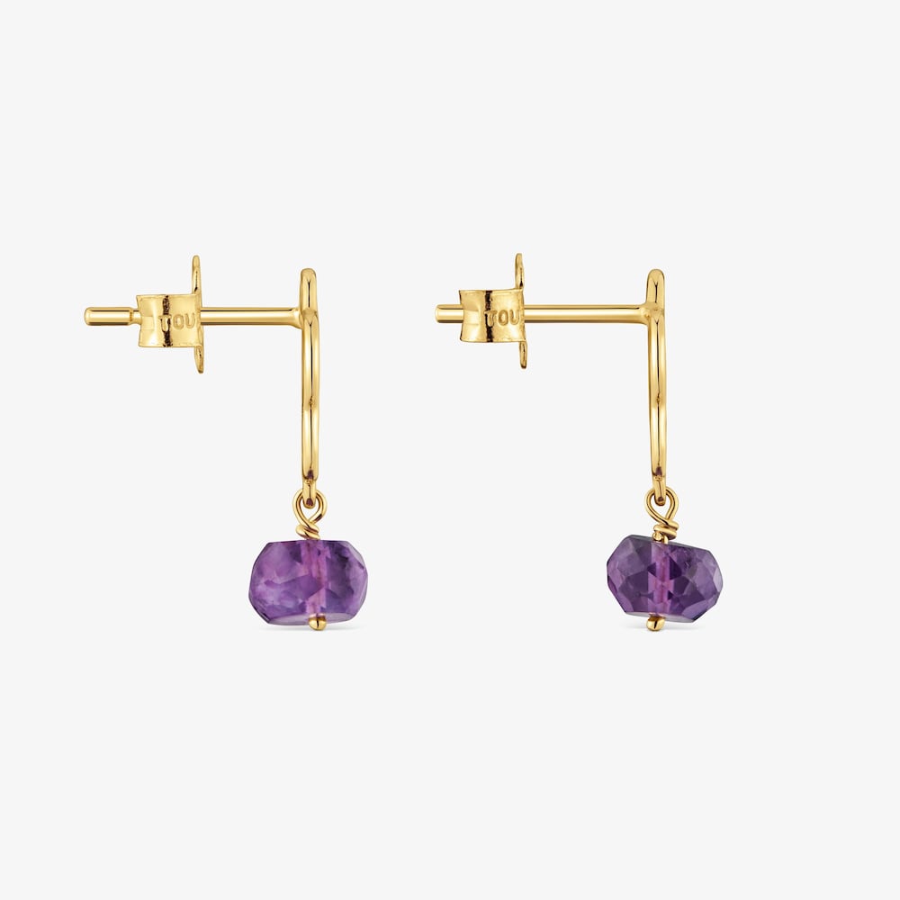Pendientes flor de oro 9 kt y amatista Silueta
