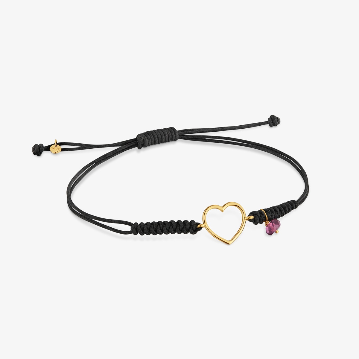 Pulsera Corazón De Oro 9 Kt, Rodolita Y Nylon Silueta