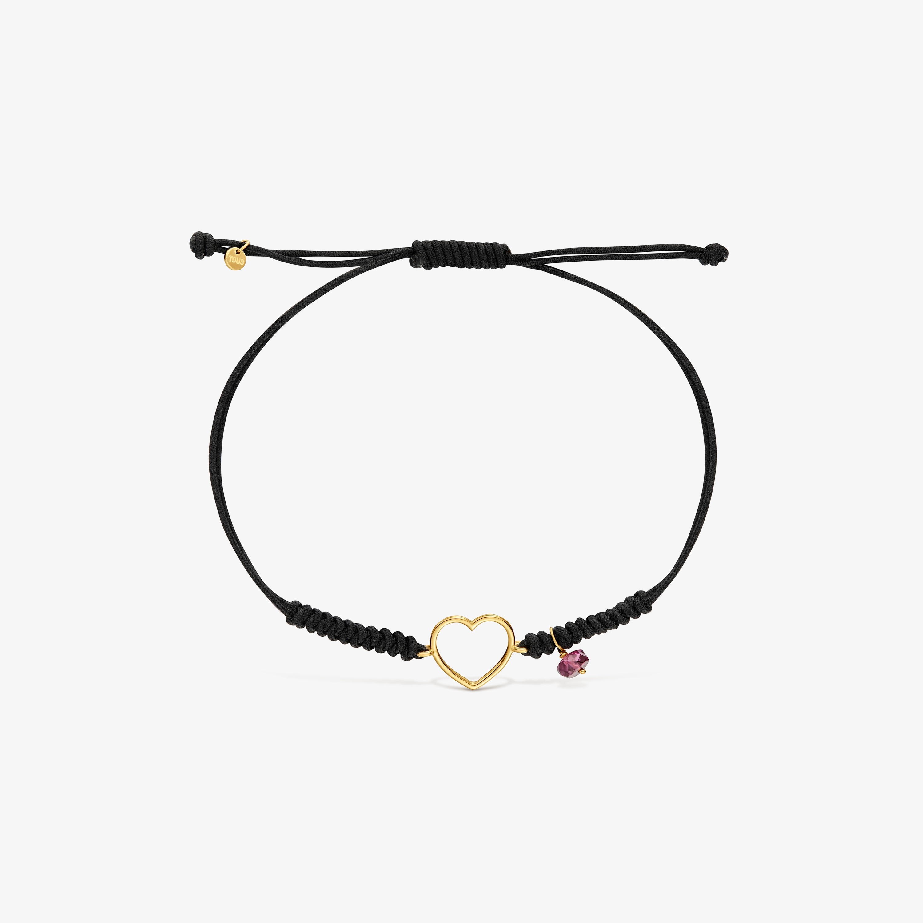 9kt gold, rhodolite and nylon Heart bracelet TOUS Silueta