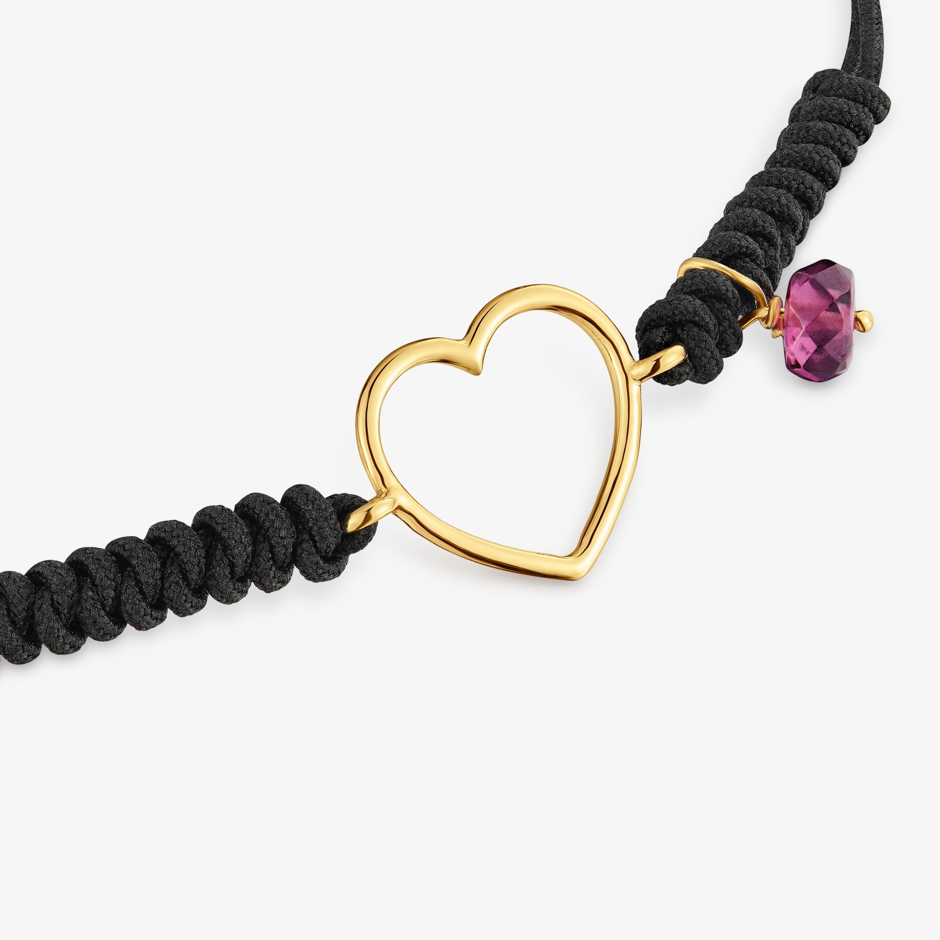 9kt gold, rhodolite and nylon Heart bracelet TOUS Silueta