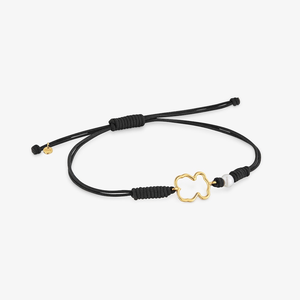 Pulsera oso de oro 9 kt, perla y nylon Silueta