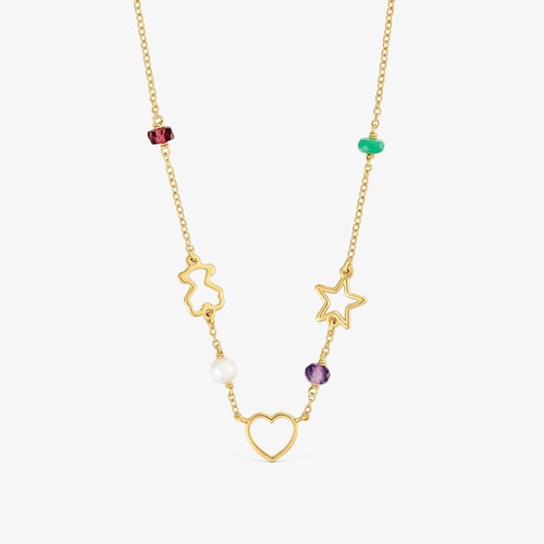 Collar motivos de oro 9 kt y gemas Silueta