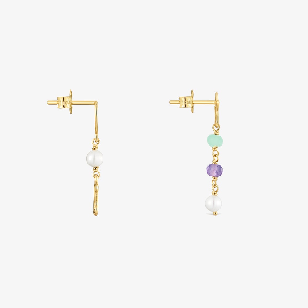 Pendientes largos de oro 9 kt y gemas 30 mm Silueta