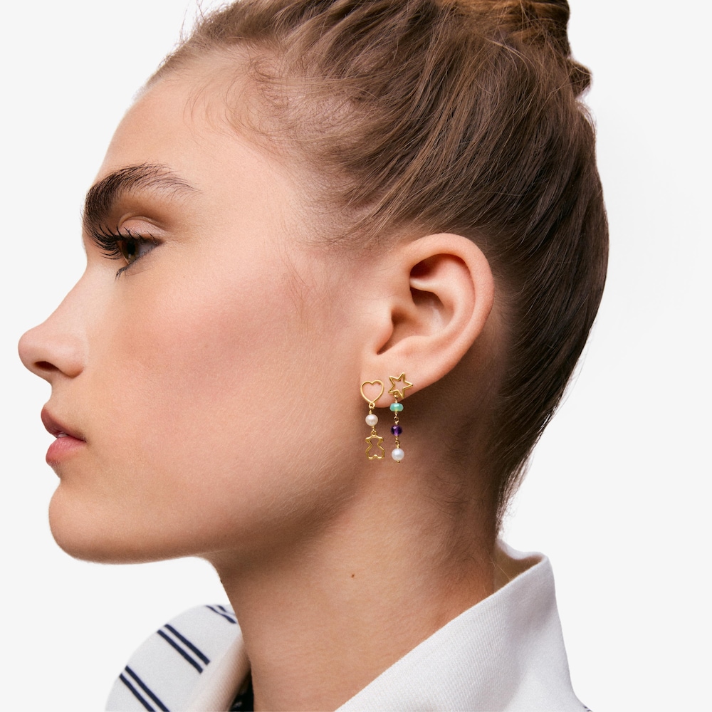 Boucles d&rsquo;oreilles en or 9&nbsp;ct et pierres pr&eacute;cieuses 30&nbsp;mm longues TOUS Silueta