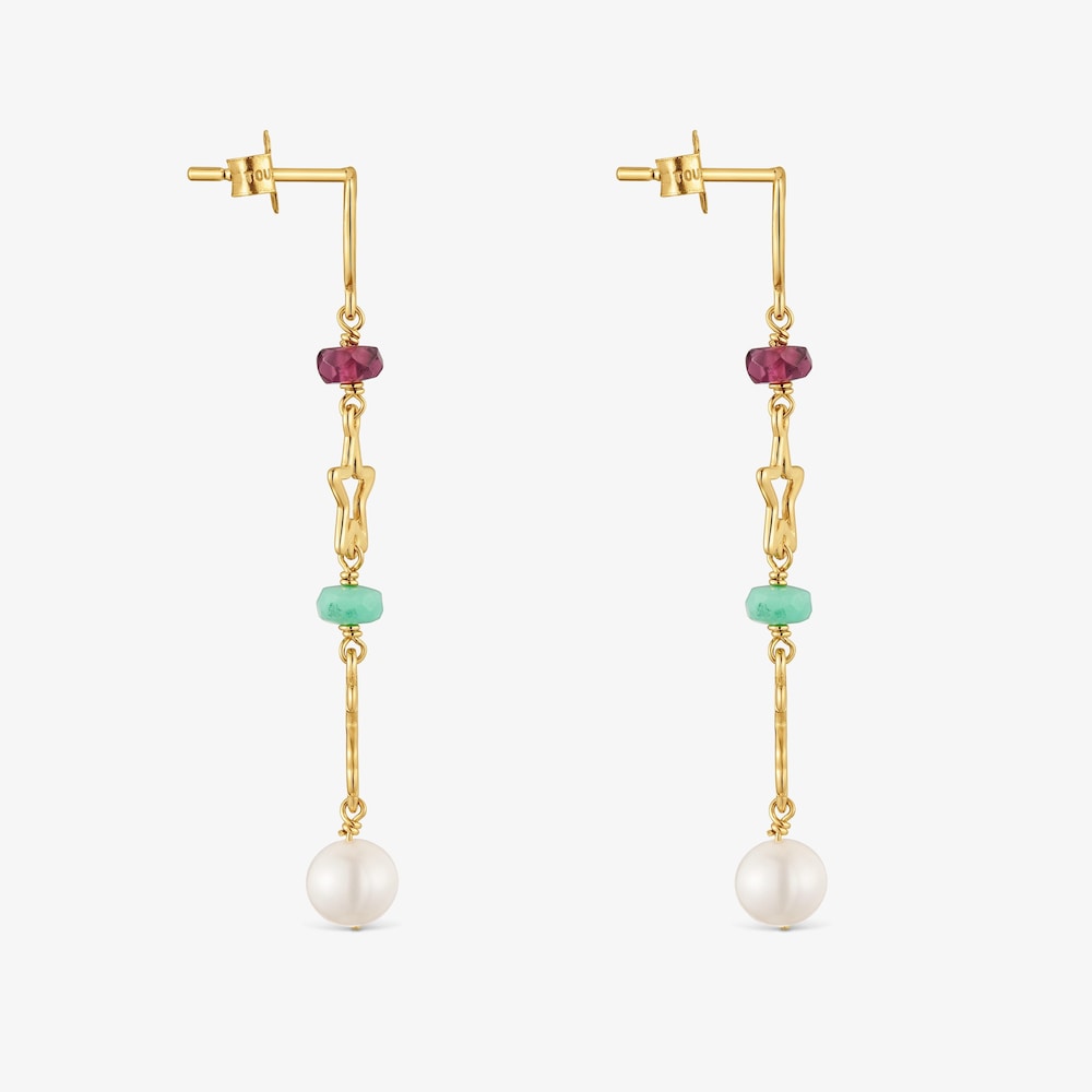 Pendientes largos de oro 9 kt y gemas 50 mm Silueta