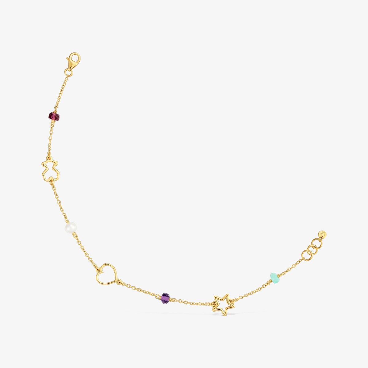 Pulsera Cadena De Oro 9 Kt Con Motivos Y Gemas Silueta