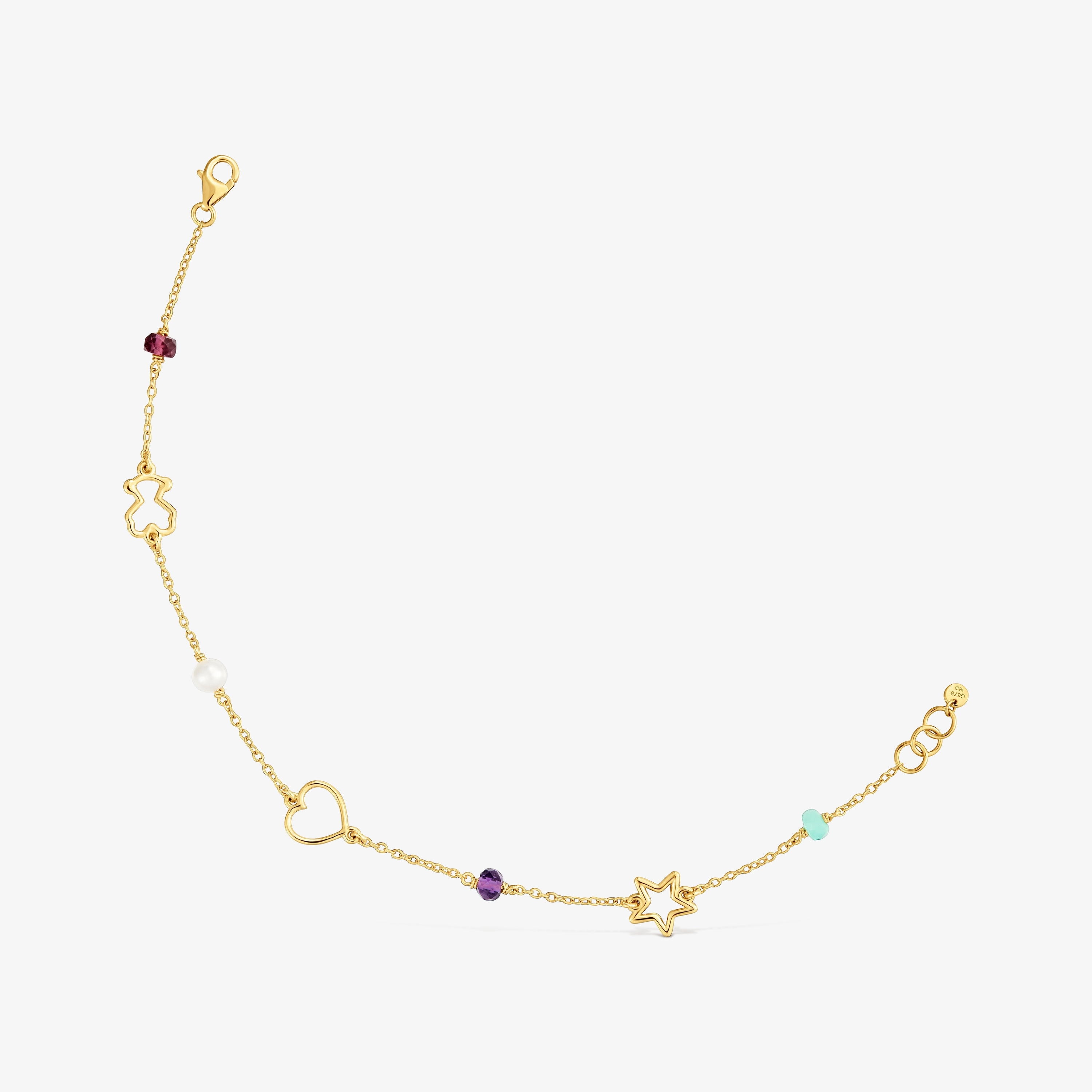 9kt gold Chain bracelet with motifs and gemstones TOUS Silueta