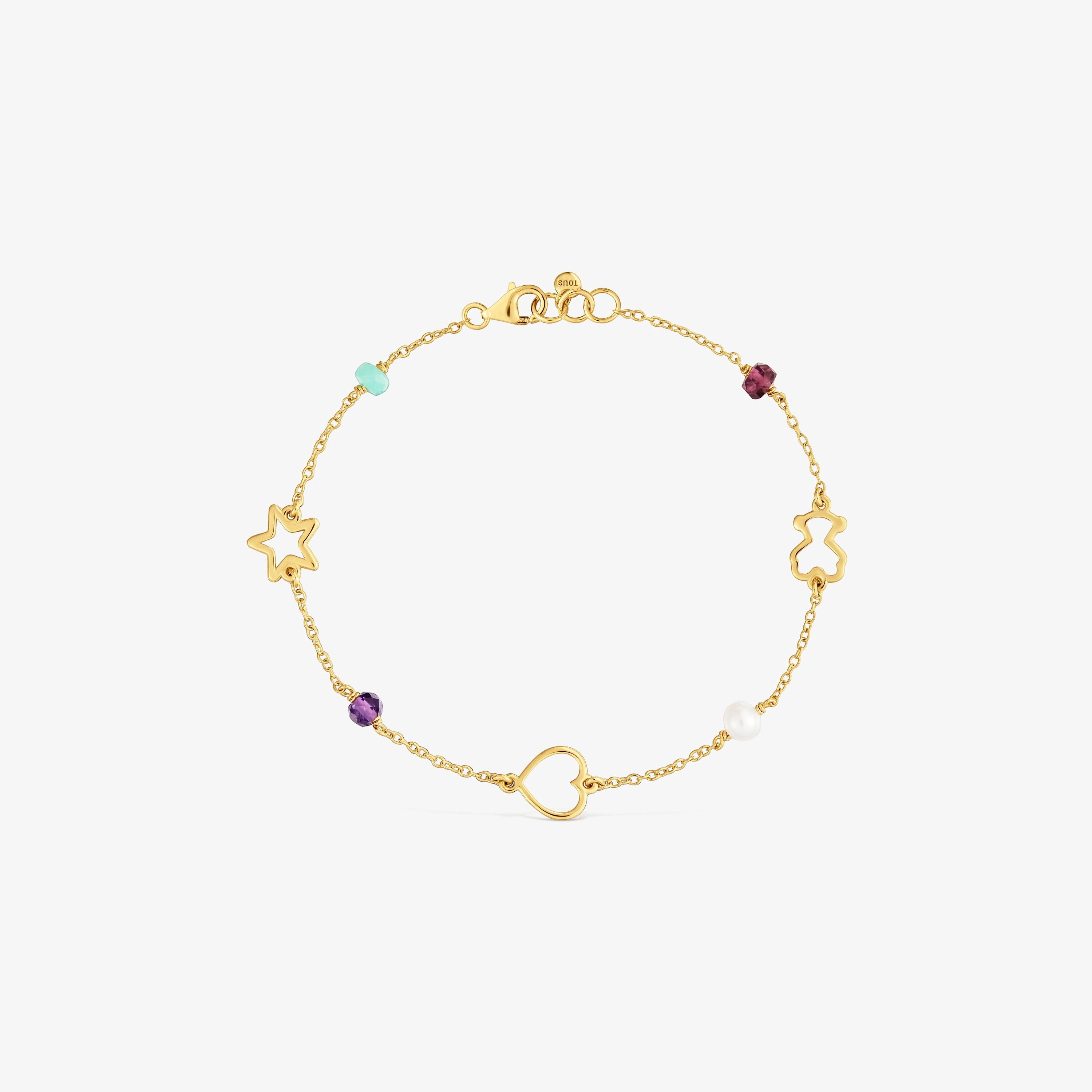 9kt gold Chain bracelet with motifs and gemstones TOUS Silueta