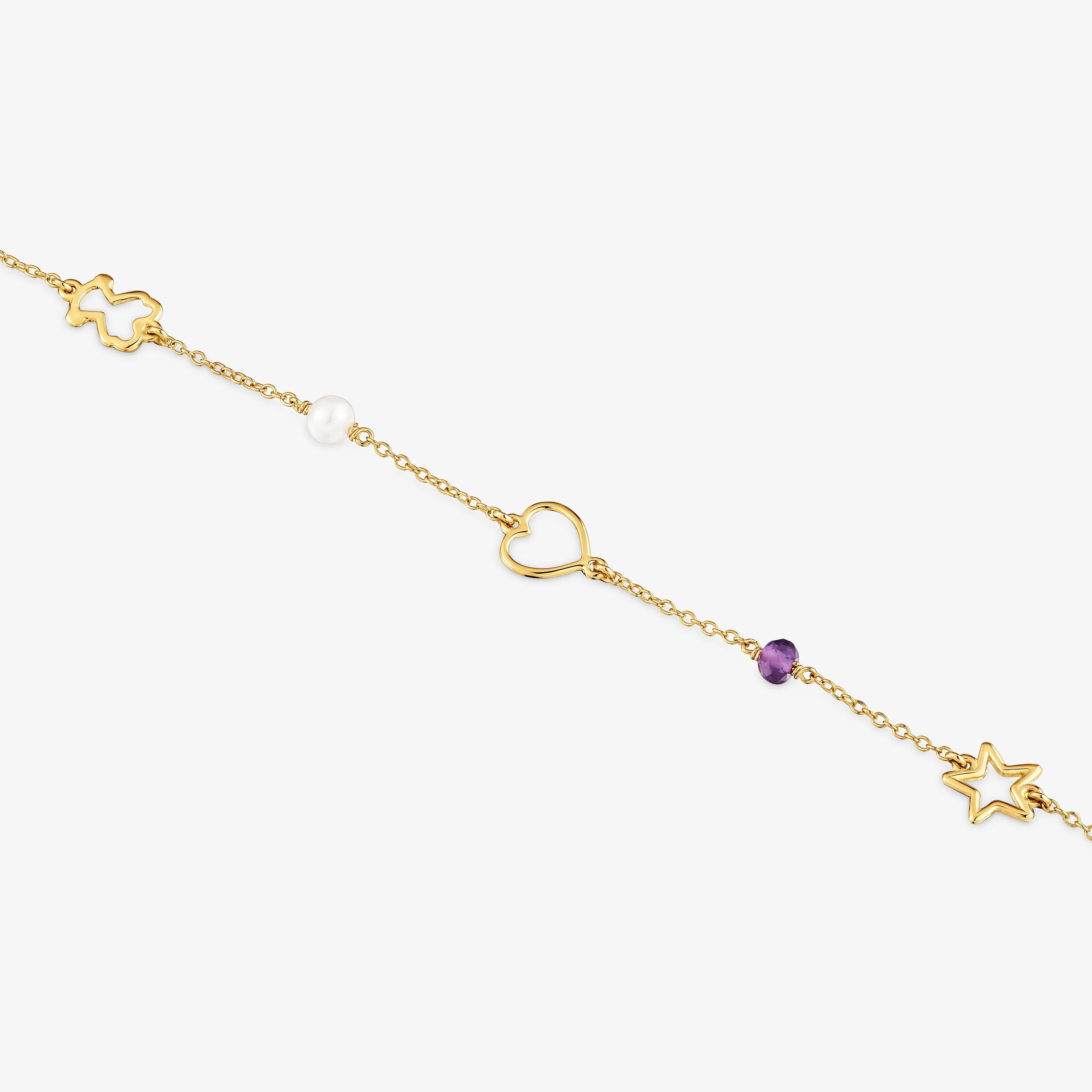 9kt gold Chain bracelet with motifs and gemstones TOUS Silueta
