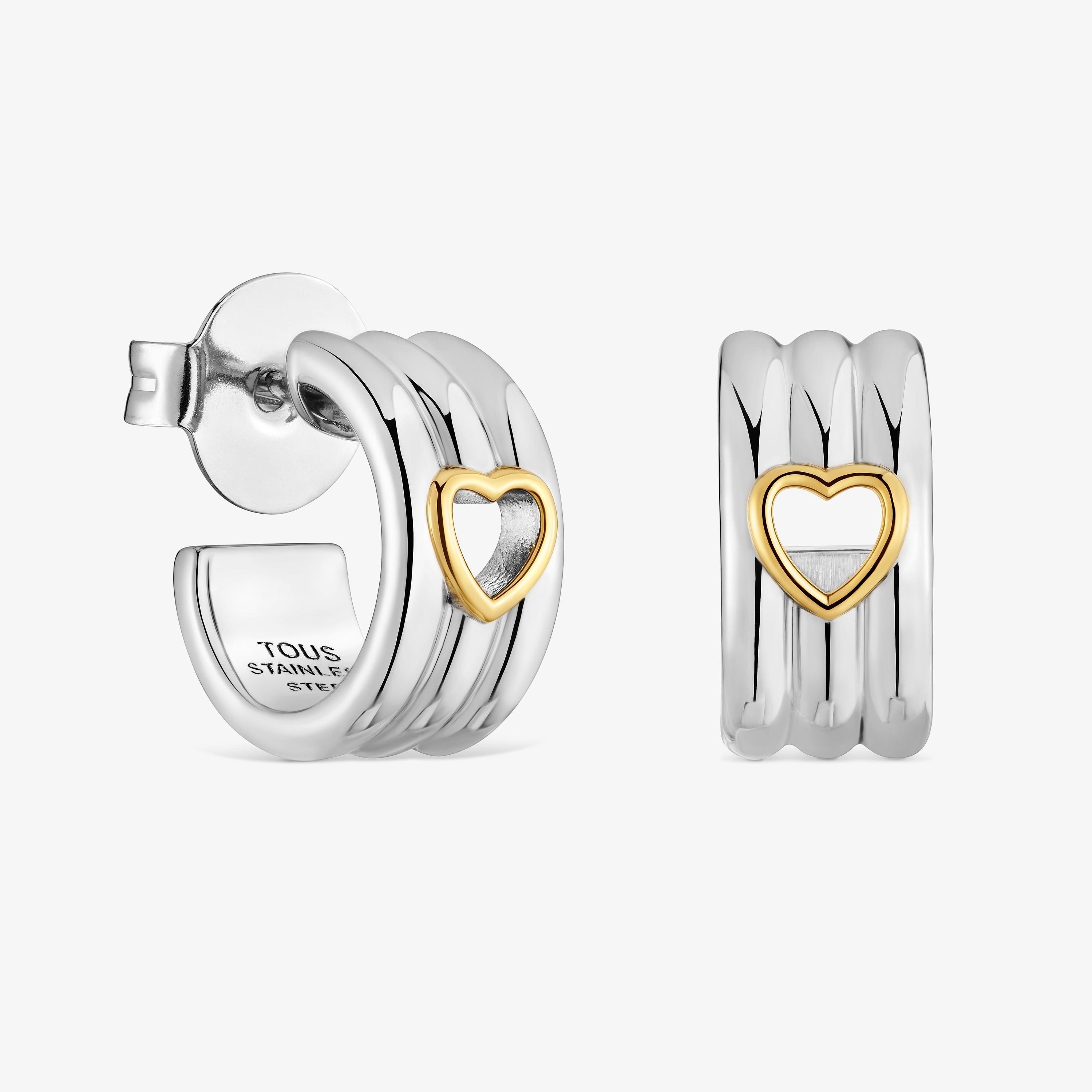 mm steel Hoop earrings with two-tone heart TOUS Galia