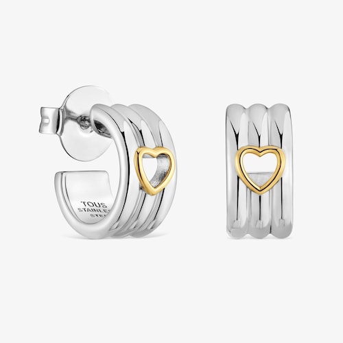Pendientes aro de acero y coraz&oacute;n bicolor 14 mm TOUS Galia