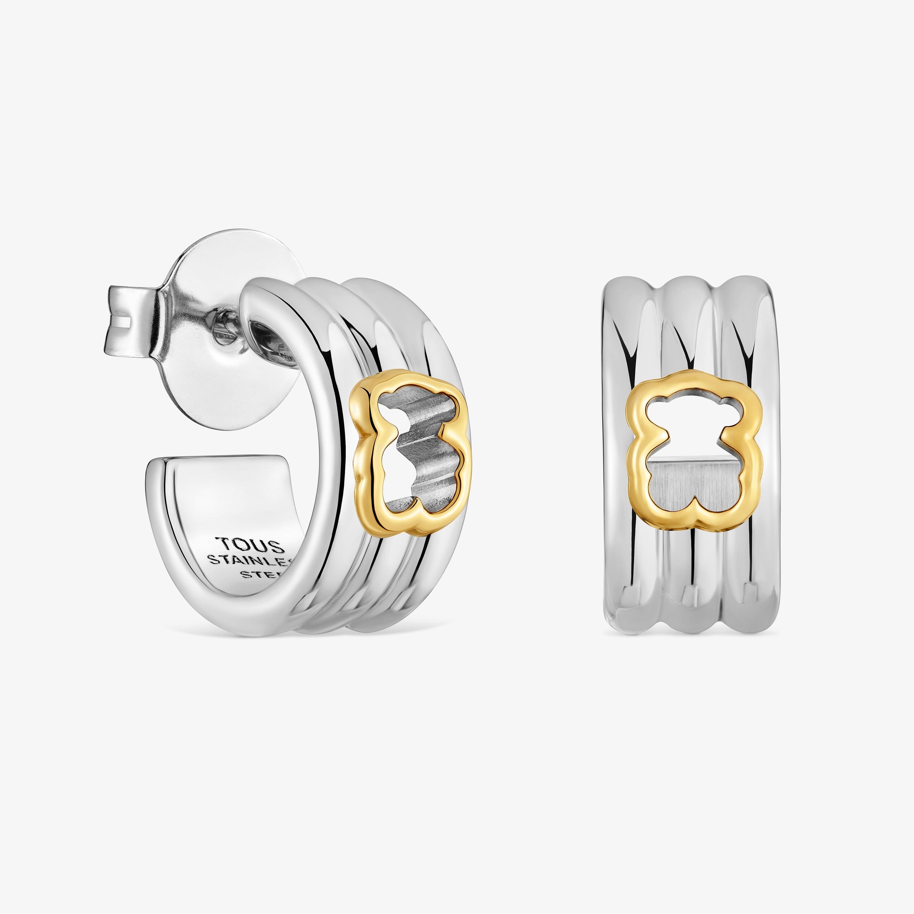 mm steel Hoop earrings with two-tone bear TOUS Galia