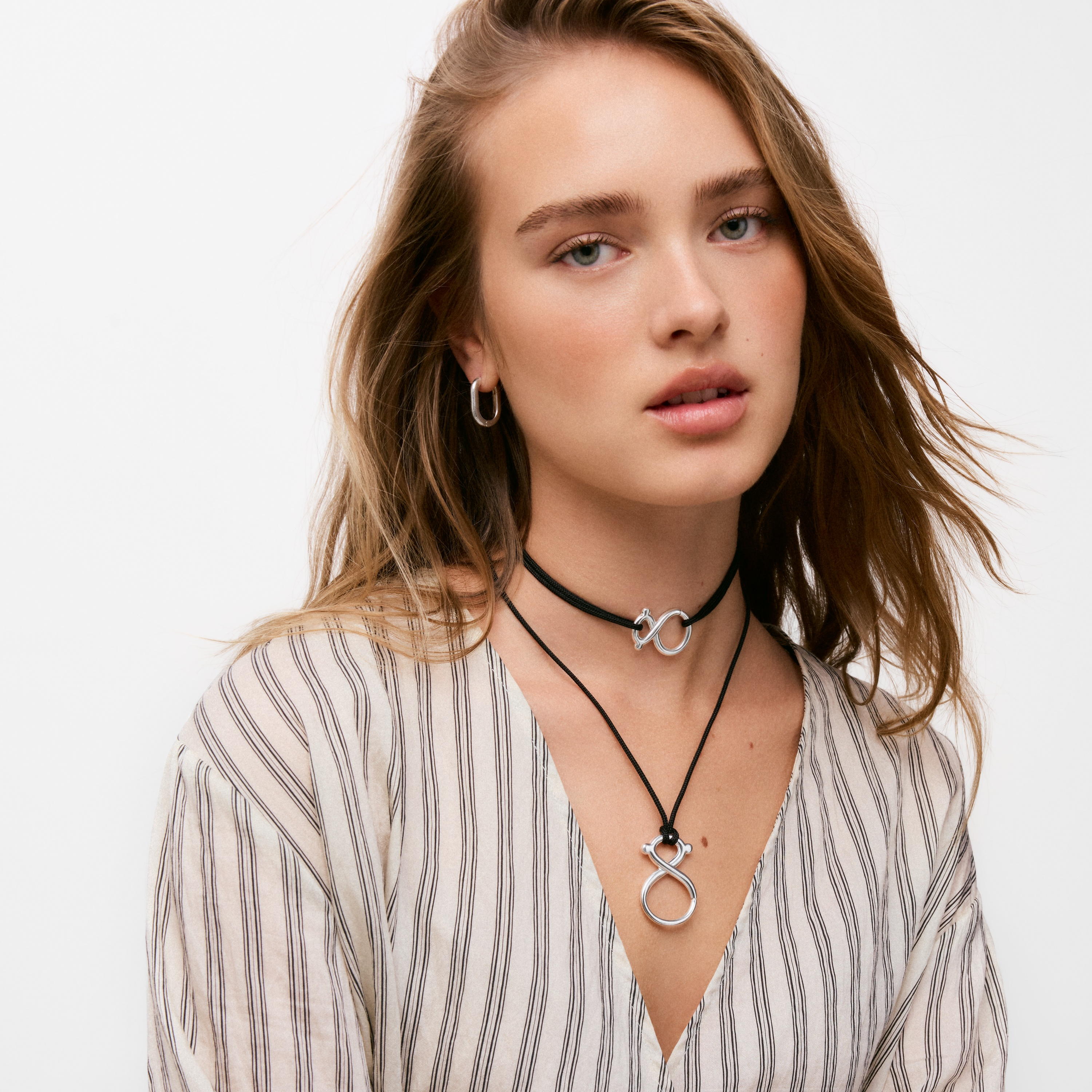 Long silver Necklace with cord TOUS Infinity