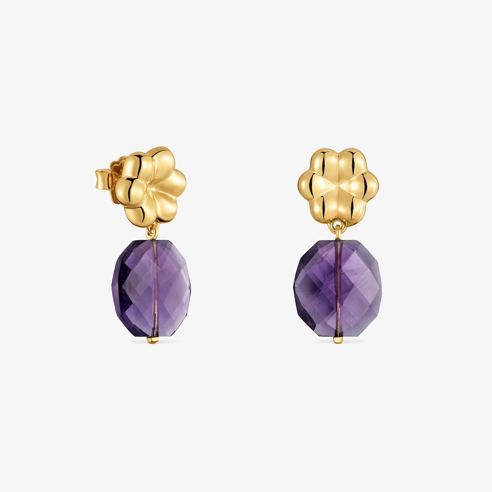 Pendientes con ba&ntilde;o de oro 18 kt sobre plata y amatista Bold Motif