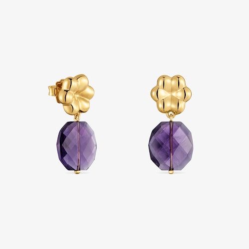 Pendientes con ba&ntilde;o de oro 18 kt sobre plata y amatista Bold Motif