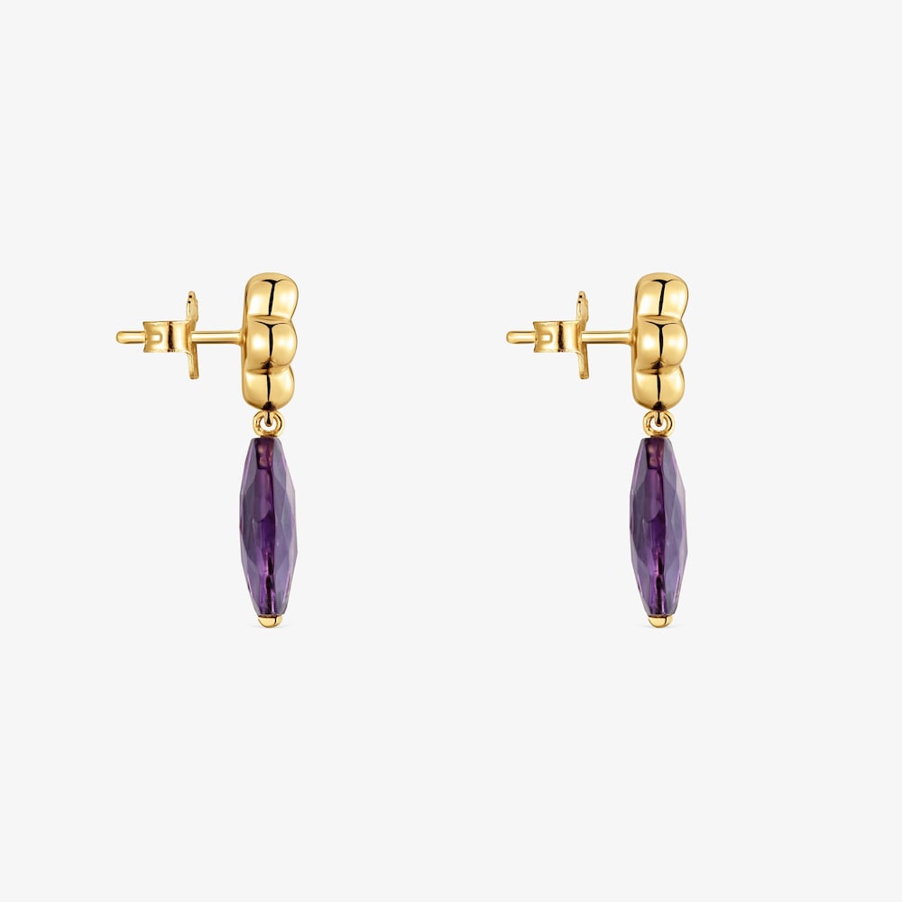 Pendientes con ba&ntilde;o de oro 18 kt sobre plata y amatista Bold Motif