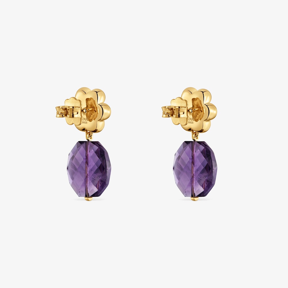 Pendientes con ba&ntilde;o de oro 18 kt sobre plata y amatista Bold Motif