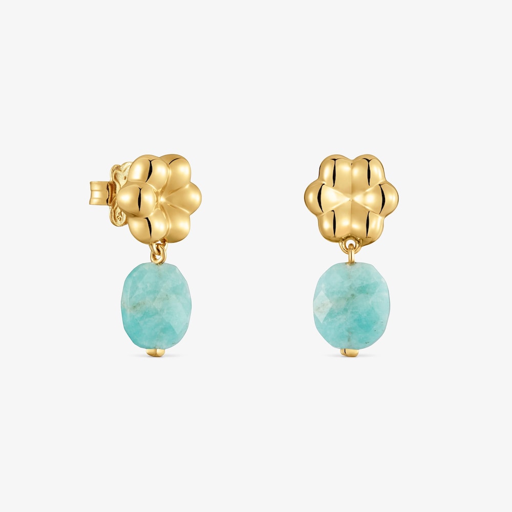 Pendientes con ba&ntilde;o de oro 18 kt sobre plata y amazonita Bold Motif