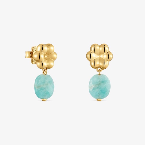 Pendientes con ba&ntilde;o de oro 18 kt sobre plata y amazonita Bold Motif