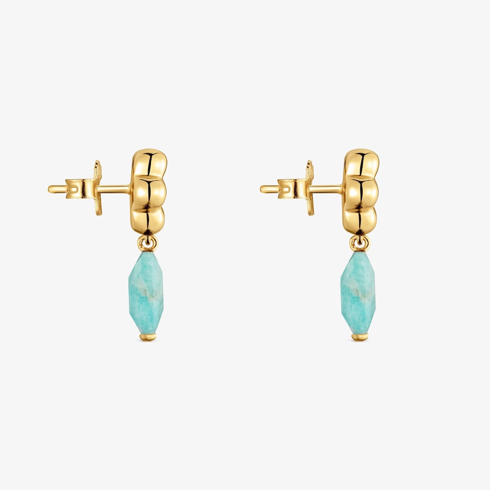 Pendientes con ba&ntilde;o de oro 18 kt sobre plata y amazonita Bold Motif