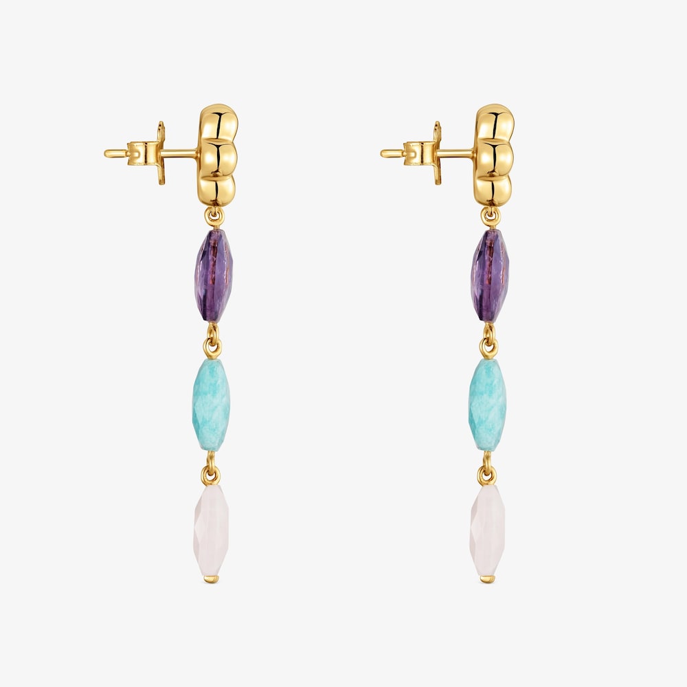 Pendientes largos con ba&ntilde;o de oro 18 kt sobre plata y gemas Bold Motif