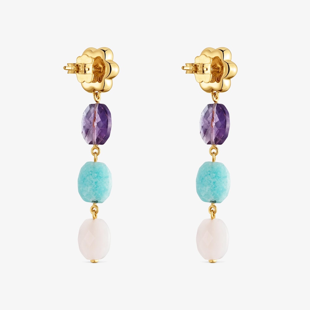 Pendientes largos con ba&ntilde;o de oro 18 kt sobre plata y gemas Bold Motif