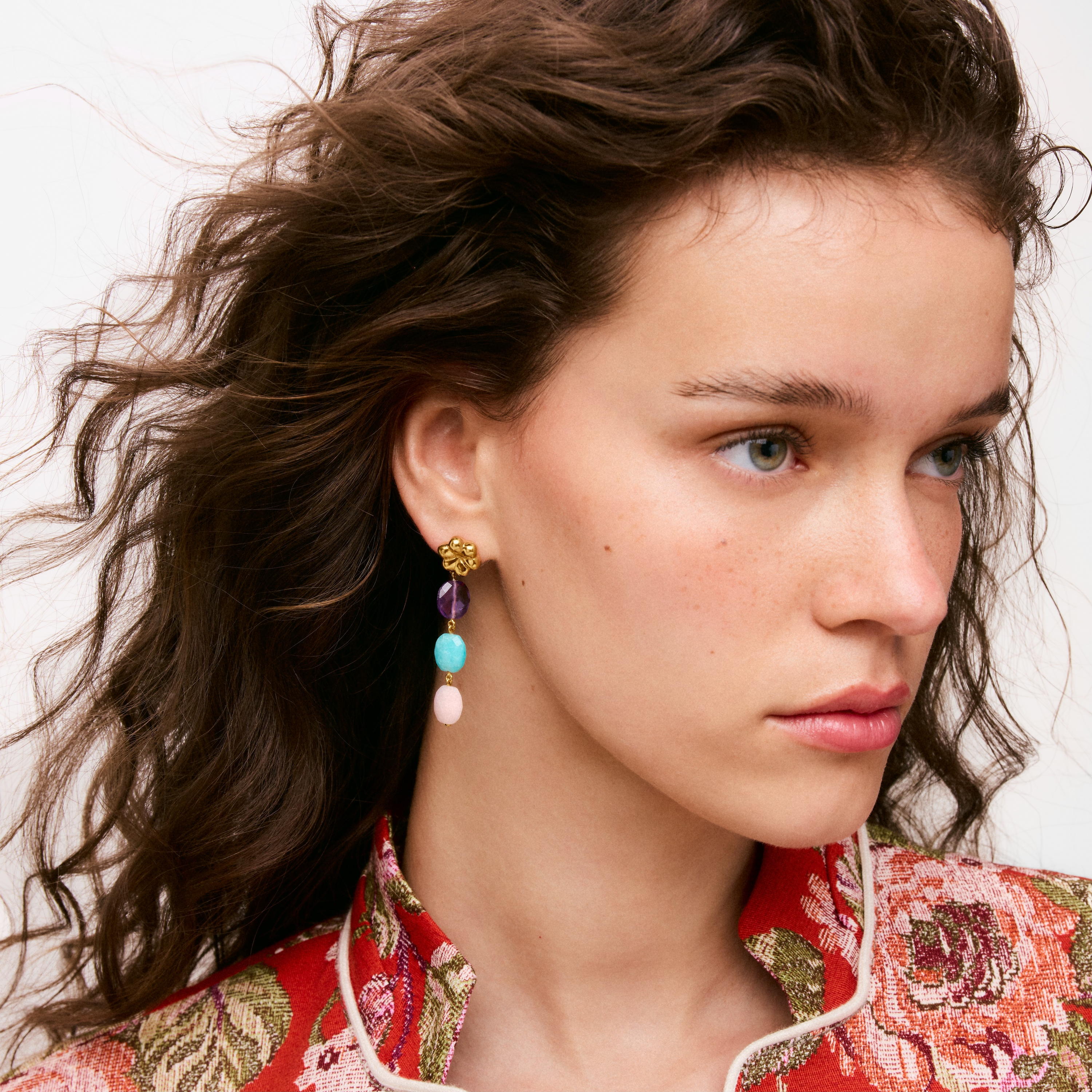 Long Earrings with 18kt gold vermeil and gemstones TOUS Bold Motif